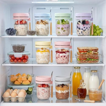 16oz Glass Overnight Oats Containers with Lids and Spoons, 6 Pack Purple - color: Purple - 6 Pack