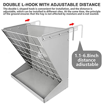 Wall Mount Hay Rack, Metal 2 in 1 Hay and Grain Feeder | Goat Hay Feeder,Livestock Feeder with Adjustable Distance, Hay Feeder for Goats, Sheep, Horse - color: Silver