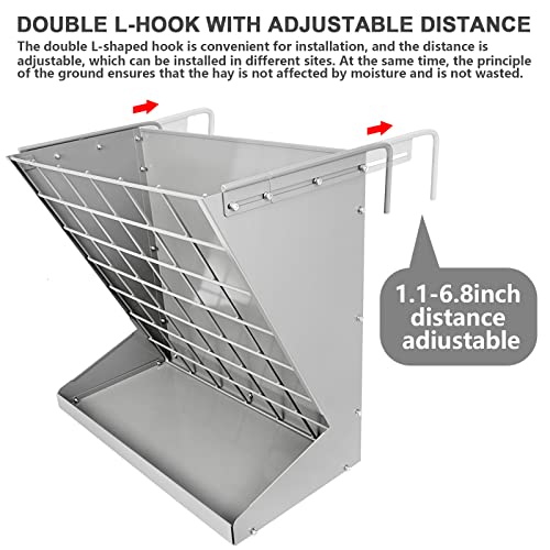 Wall Mount Hay Rack, Metal 2 in 1 Hay and Grain Feeder - color: Silver