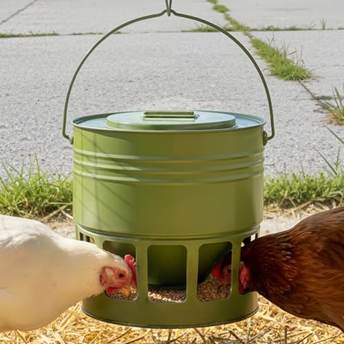 KOL Hanging Chicken Feeder 20lbs Metal Chicken Feeder No Waste, Adjustable Poultry Feeder with 12 Ports, No Installation & Universal Height Design (Green) - color: Green