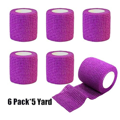 2 Inches Self Adhesive Bandage Wrap Bulk, 6 Pack, Purple - color: Purple