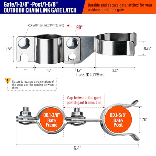 Heavy Duty Stainless Steel 1-3/8" x 1-5/8" Chain Link Fence Gate Fork Latch with Hole for Padlock（Fit 1 3/8" Gate Frame） 1Pack - size: 1-3/8''x1-5/8''-1P