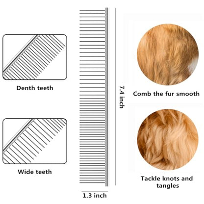 QUMY 6 Pack Blue Self-Adhesive Bandage Wrap 2 Inch x 5 Yards and Dog Comb Set for Dematting Knotted Hair