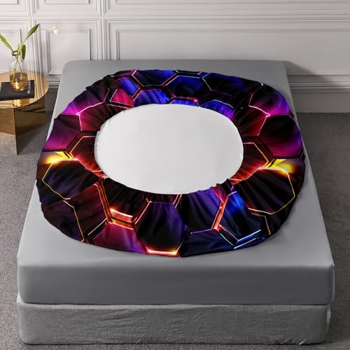 HOSIMA Geometric Hexagon Twin Bedding Sets,1 Fitted Sheet+2 Pillowcases. - color: Colorful, size: Twin 39"*75"
