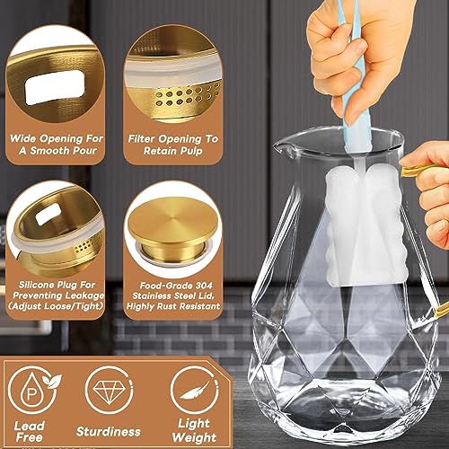 Glass Pitcher, 3 Liter Water Pitcher With Lid | Iced Tea Pitcher for Fridge, Glass Water Carafe With Lid, Glass Water Jug, Large Drink Pitcher For Juice, Milk, Cold Or Hot - size: 3.0 liters
