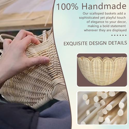 Scalloped Wall Basket, 2pcs Hand Woven Hanging Wicker Set