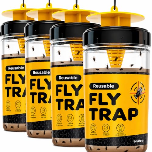 Outdoor Fly Trap [Set of 4] Fly Traps with Dissolvable Non-Toxic Bait - Fly Repellent for Outdoor Use Only - Controls Flies for Patios, Barns, Ranches Etc. Hanging Fly Traps with Tie Included - style: 4 Traps