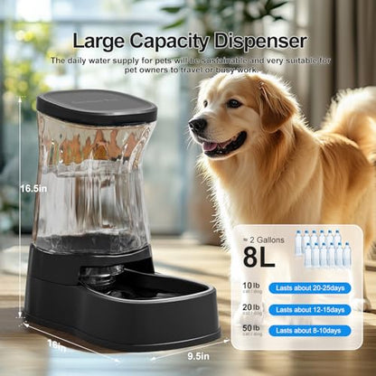 Automatic Dog Water Dispenser, Stainless Steel Bowls Feeder, 100% BPA-Free - color: Black, size: 2.1 Gallon