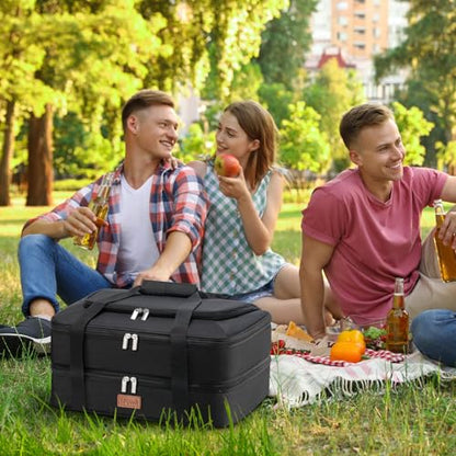 Lifewit Double Decker Casserole Carrier for Hot and Cold Food, Insulated Casserole Dish Carrier Carrying Case with Tool Room, Thermal Bag for Potluck Parties Cookouts Fits 9"×13" Baking Dish, Black - color: Black