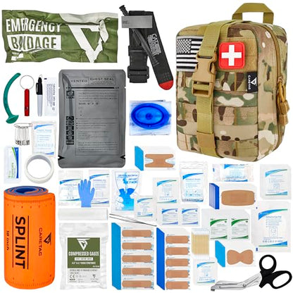 CareTac IFAK Trauma & First Aid Kit with CAT Gen 7 Tourniquet – Military-Grade Tactical Medical Kit Includes Israeli Bandage, Chest Seal, Splint & CPR Mask for Bleed Control, Gunshot Wounds & More - color: Camo