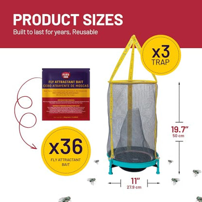 EZ Fly Cage Ranch Fly Trap with 2 Flies Inn Fly Attractant Bait Refill, Low Odor, Reusable, Built to Last for Years (3 Trap + 36 Baits, 1) - style: 3 Trap + 36 Baits