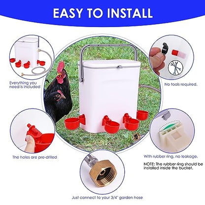 Automatic Chicken Waterer with Float Valve, Hose, and 4 Water Cups