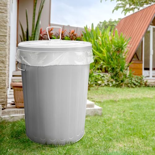 Plexon 20 Gallon Metal Trash Can with Lid Outdoor Large Trash Bin Steel Garbage Can for Garage Patio Farmhouse Bucket Bird Seed Storage Can Heavy Duty Round Container - color: Gray