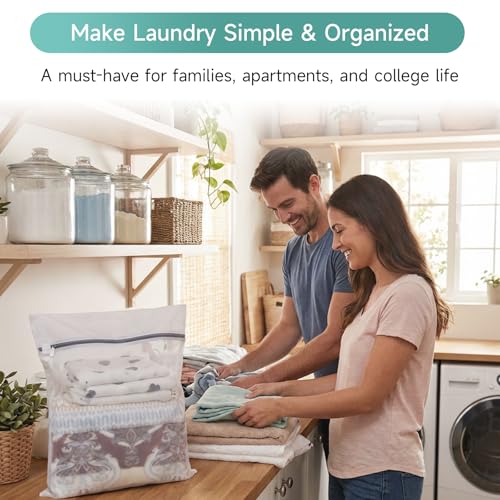GOGOODA XL Mesh Laundry Bags, 4-Pack Large Wash Bags with Auto-Lock Zipper - color: Fine Mesh White, size: 4 XL Large