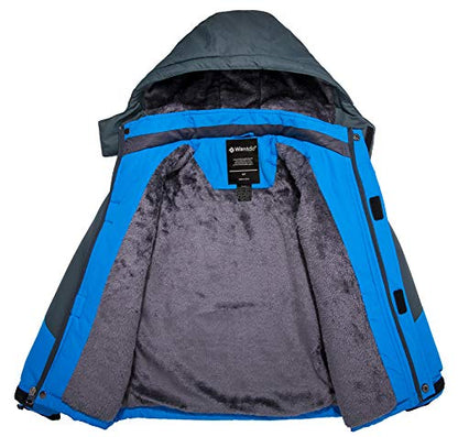 Wantdo Boy's Waterproof Ski Jacket Fleece Snowboarding Jackets Warm Thick Winter Coat Hooded Raincoats - color: Blue, size: 14-16