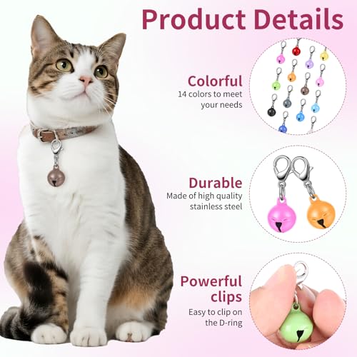 Larrel 14 Pcs Pet Bell, Small Dog Collar Bell with Key Rings Clasps Cat Collar Charms Pet Pendant Accessories for Small Animal Dog Goat Puppy Kitty Pets Training to go Outside 1/2-Inch (Colourful)