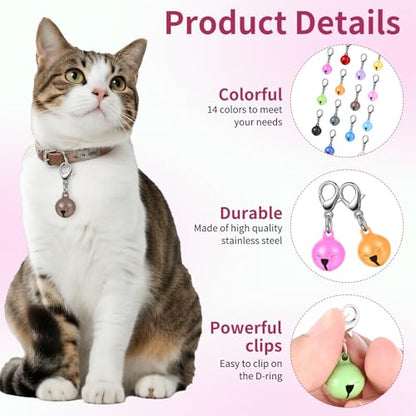 Larrel 14 Pcs Pet Bell, Small Dog Collar Bell with Key Rings Clasps Cat Collar Charms Pet Pendant Accessories for Small Animal Dog Goat Puppy Kitty Pets Training to go Outside 1/2-Inch (Colourful)