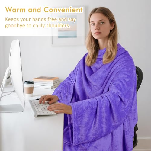 Catalonia Wearable Blanket with Sleeves for Women & Men, Fleece Wrap Throw - color: Purple