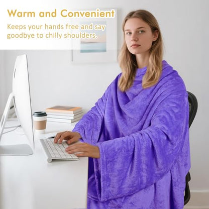 Catalonia Wearable Blanket with Sleeves & Foot Pocket for Adults - color: Purple, size: Fleece
