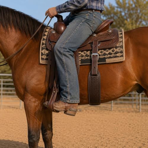 CHALLENGER Horse Western Basketweave Tooled Leather Rear Flank Saddle Cinch Billets 9780 - color: Dark Brown