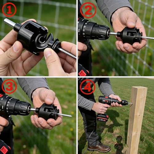 Electric Fence Insulator 80 Pcs Screw with 1 Insulator Socket Tool, Black,PP/PE Screw-in Fence Ring Post Insulator for Wood Post, Fits 8-30 Gauge High-Tensile Wire/Polywire/Tape/Rope