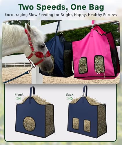 Hay Feeder for Goats and Horses - Slow Feed Design, Heavy Duty Hanging Hay Bag for Barn, Trailer & Paddock, Easy to Hang & Clean(1pcs, Navy Blue) - color: 1pcs-navy blue