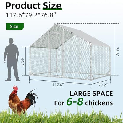 4ever2buy Metal Chicken Coop, 9.8x6.6 FT Walk-in Chicken Run Pen Poultry Cage, Water-Resistant & Anti-UV Cover, Large Chicken Coop for 6-8 Chickens - size: 9.8’L x 6.6’W x 6.4’H