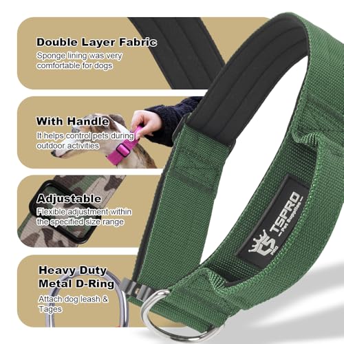 TSPRO Heavy Duty Tactical Dog Collar Quick Release Metal Buckle with Handle | Premium Dog Collar, Military Nylon, 1.25 Inch Wide, Soft Padded, Thick, Durable, Adjustable for Medium & Large Dogs (Khaki M) - color: Basic Khaki, size: M, Handle Style, Neck 1