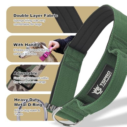 TSPRO Heavy Duty Tactical Dog Collar Quick Release Metal Buckle with Handle | Premium Dog Collar, Military Nylon, 1.25 Inch Wide, Soft Padded, Thick, Durable, Adjustable for Medium & Large Dogs (Khaki M) - color: Basic Khaki, size: M, Handle Style, Neck 1
