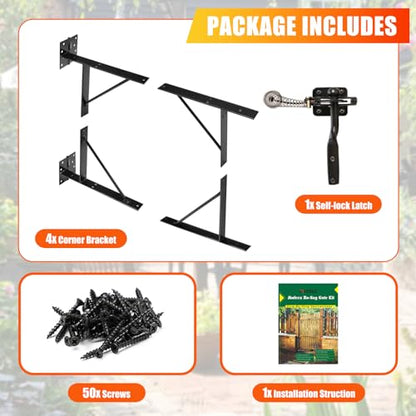 Mofeez Gate Corner Brace Bracket No Sag Kit for Shed Doors Driveway Gates Corral Gates Wood Windows (with Gate Latch) - style: Anti Sag Gate Kit and Gate Latch