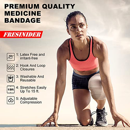 FRESINIDER Premium Elastic Bandage Wrap 4 Inch, 6 Pack, Hook and Loop - color: 6 Pack X 4 Inches