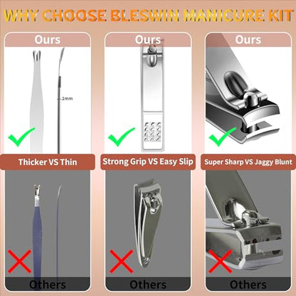 Manicure Set 16 In 1 Professional Stainless Steel Pedicure Kit Toenail Clippers Set Mens Grooming Kit Fingernail Kit for Women with Luxurious Travel Bag, Suitable for Home, Travel, and Salon (Brown) - color: 16Pcs-Brown