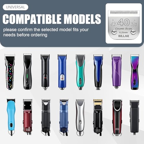BILLAR® Detachable Pet Dog Grooming Clipper Ceramic Blades,Compatible with Size-40 Cut Length 1/100"(0.25mm),Compatible with andis/Oster A5/Wahl KM10 Series Clippers（3PACK） - size: 40#-3PACK