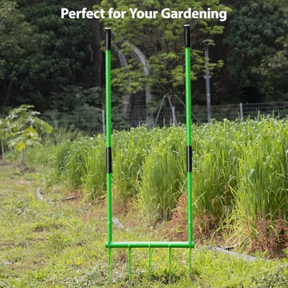 56'' Heavy Duty Broadfork for All the Soils, Detachable Pitchfork, 5 Sharp Cambered 11'' Tines Bord Fork Garden Tool, Ergonomic Handles, Good Package, Easy Assembly, Cultivator & Tiller, Green.