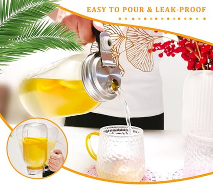 Glass Pitcher With Lid,304 Stainless Steel Lid,2 Seal Ring,64 oz(2 Quart/1.8 Liter),Mason Jar Cold Brew Water Iced Tea Brewing Breast Milk Pitcher,Sun Tea Glass Jar For Outside,Pitchers For Drinks - color: Black
