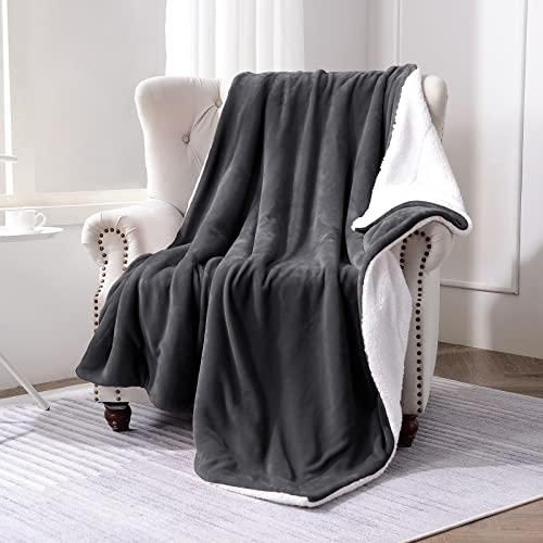 SOCHOW Sherpa Fleece Throw Blanket, Reversible Super Soft Luxurious Plush Blanket Throw Size, Dark Grey, 50"x60" - color: Dark Grey, size: 50"×60"