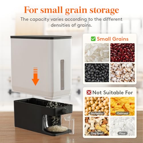 Lifewit Rice Dispenser 25 Lbs, Airtight Storage with Measuring Cup, Black - color: Black