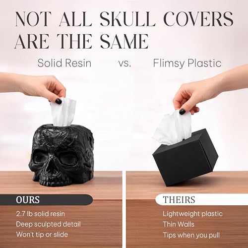 Gothic Skull Tissue Box Cover, Black, Square by Death Decor - color: Black