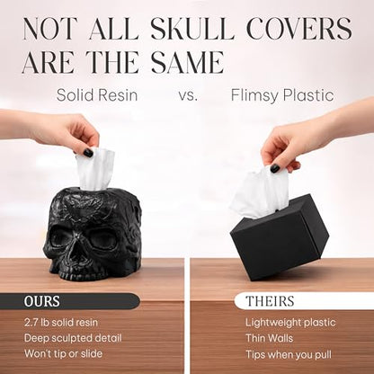 Gothic Skull Tissue Box Cover, Black, Square by Death Decor - color: Black