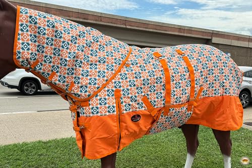 HILASON 1200D Winter Waterproof Poly Horse Hood Turnout Neck Blanket Belly Wrap Floral Motif | Blankets for Horses