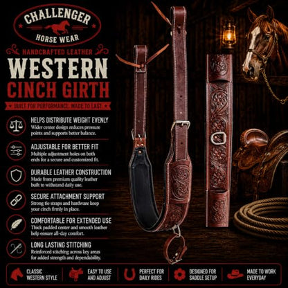 Horse Western Floral Tooled Leather Rear Flank Saddle Cinch w/ Billets 9788
