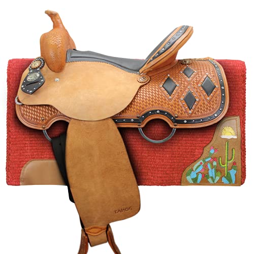 34" x 36" Zara Cactus Solid New Zealand Wool Western Saddle Blanket Pad - color: Red