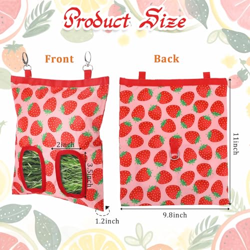 Rabbit Hay Feeder, 2 Hole Washable Hanging Hay Bag for Guinea Pig - color: strawberry