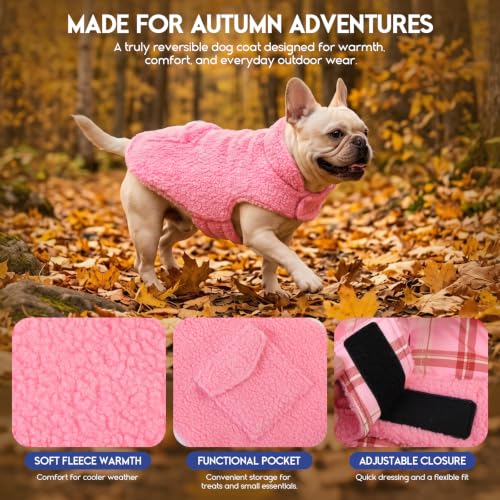 ASENKU Dog Winter Coat, Reversible Dog Jacket for Small Medium Large Dogs - color: Light PInk, size: Small