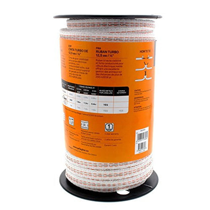 Gallagher 1/2" x 656' Electric Fence Turbo Polytape with Copper and Stainless Steel Strands | 34x More Conductivity Than Standard Polytape | Electric Fencing for Horses and Livestock