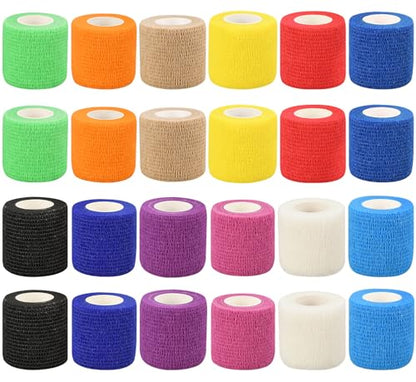 24pcs Self Adhesive Bandage Wraps, 2in 5 Yards, 12 Colors, Vet Wrap - size: 24pcs, 12 Color