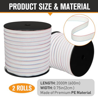 2 Rolls 3/4 Inch x 1640 ft Electric Fence Tape Polytape - color: White, size: 3/4 Inch X 1640 ft