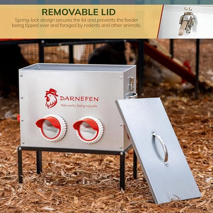 Automatic Chicken Feeder No Waste - 40lb 6 Ports Large Capacity Metal Poultry Feeder with Legs and Lids - Galvanized Chicken Feeder for Hen Coop