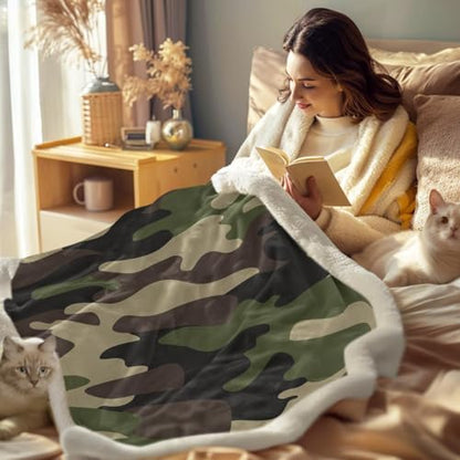 Sleepwish Throw Blanket, Green Brown Camouflage, Twin - color: Army Green Camo, size: Twin