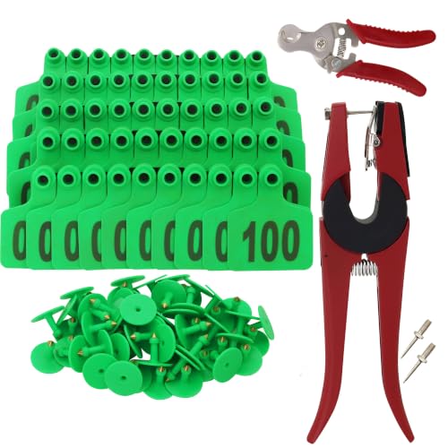 Cattle Ear Tags numberd 001-100 with Applicator Kit,Green - color: Green, size: 001-100 with Tagging & Removal Pliers Kit